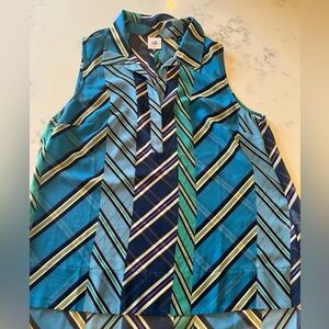 CAbi Blue and Green Striped Sleeveless Blouse